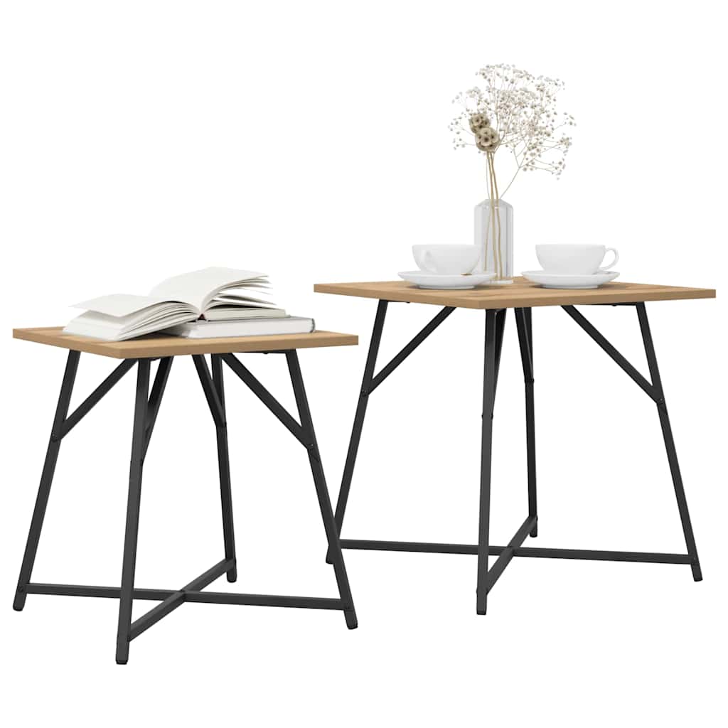 Set pomoćnih stolića 2 pcs Umjetnički hrast i crna