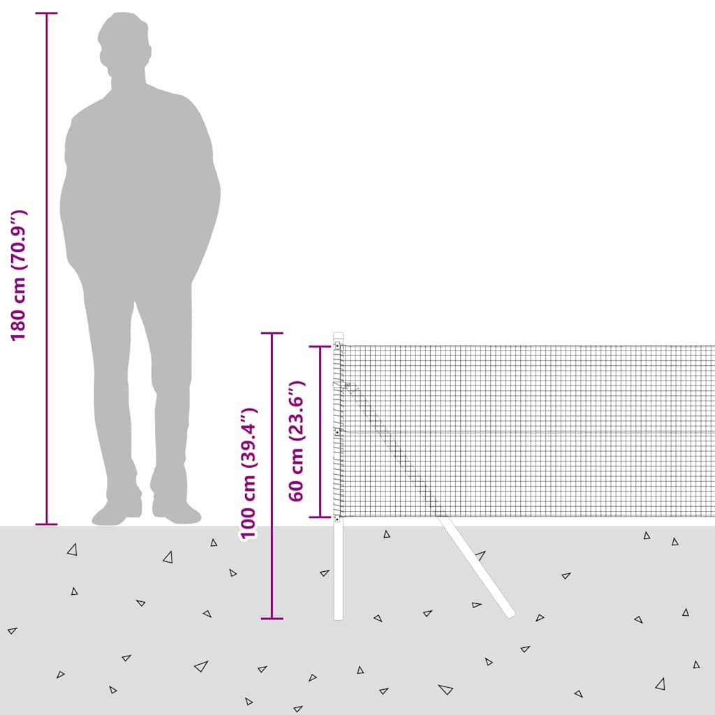 Temeljna zavarena žičana ograda 10 x 0,6 m Srebrna Mreža
