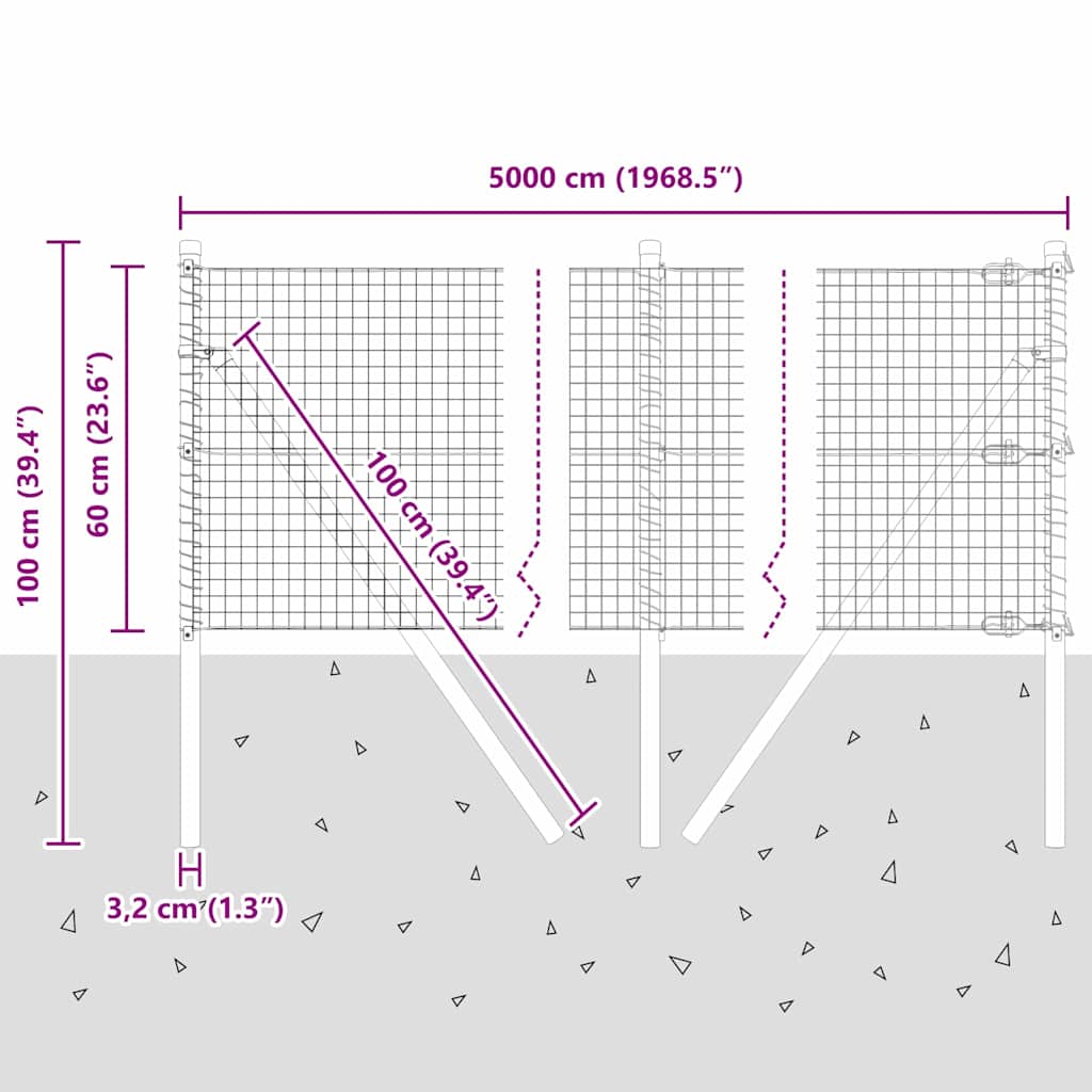 Temeljna zavarena žičana ograda 50 x 0,6 m Srebrna Mreža