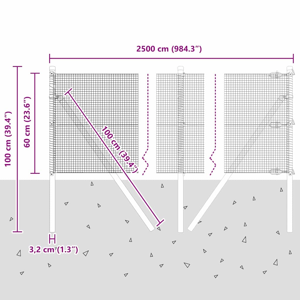 Temeljna zavarena žičana ograda 25 x 0,6 m Siva Mreža