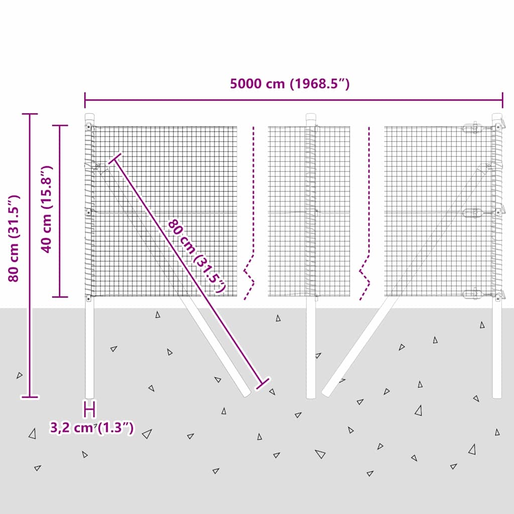 Temeljna zavarena žičana ograda 50 x 0,4 m Siva Mreža