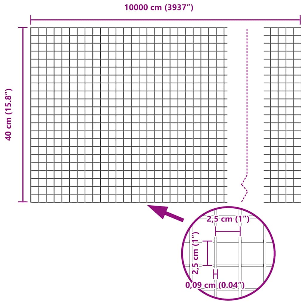 Temeljna zavarena žičana ograda 100 x 0,4 m Siva Mreža