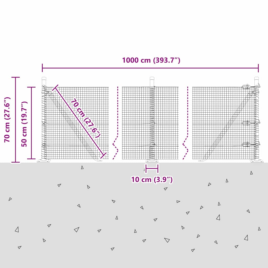 Zavareno žičano ogradno mreža s betonskom podlogom 10 x 0,5 m