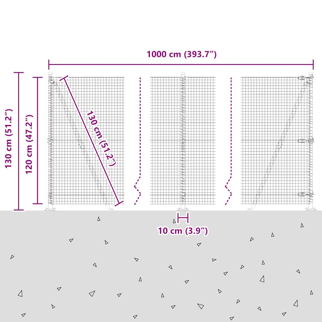 Zavareno žičano ogradno mreža s betonskom podlogom 10 x 1,2 m