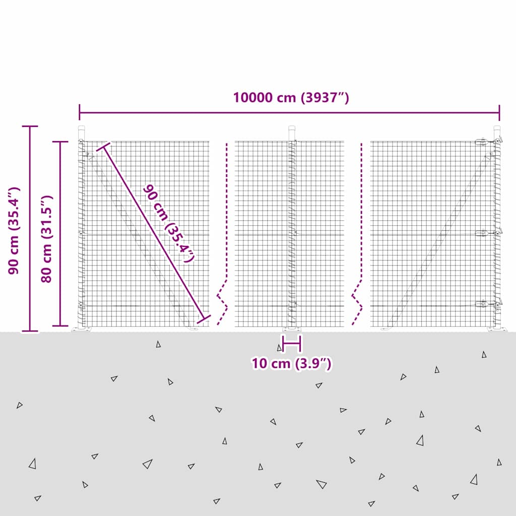 Zavareno žičano ogradno mreža s betonskom podlogom 100 x 0,8 m