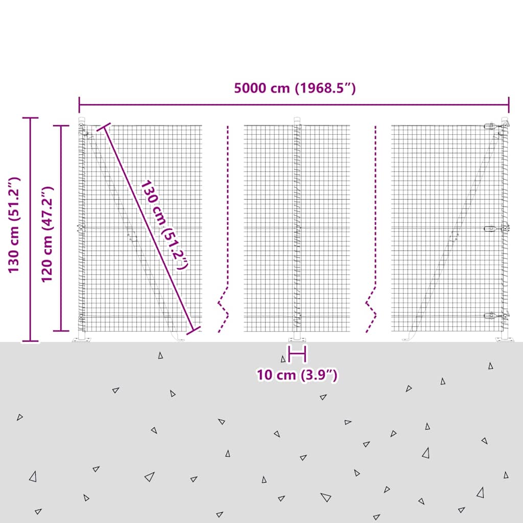 Zavareno žičano ogradno mreža s betonskom podlogom 50 x 1,2 m