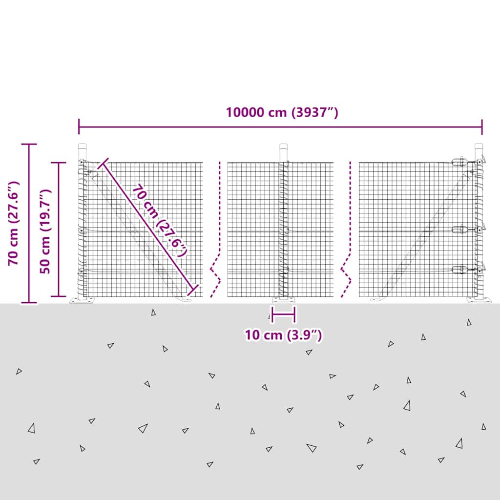 Zavareno žičano ogradno mreža s betonskom podlogom 100 x 0,5 m