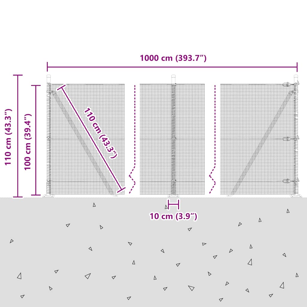 Zavareno žičano ogradno mreža s betonskom podlogom 10 x 1 m