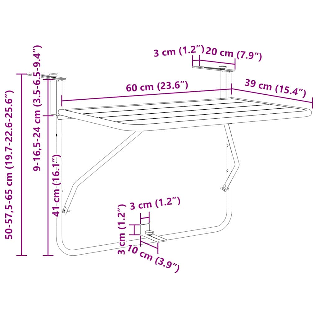 Viseci Balkon Stol Crvena 60 x 39 x 65 cm Čelik