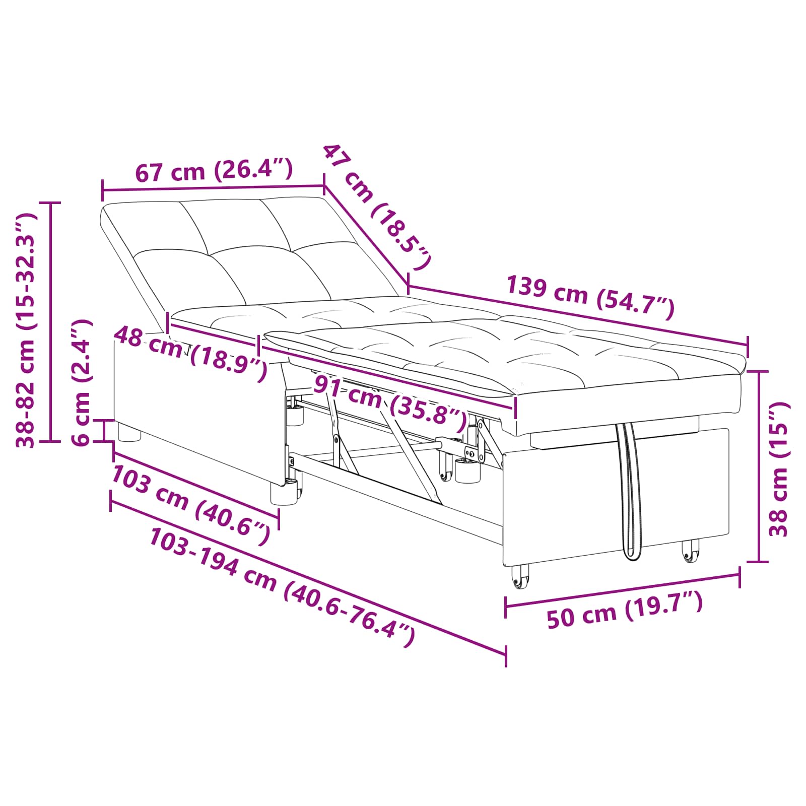 Krevet na razvlačenje Crna 194 x 67 x 82 cm Baršun