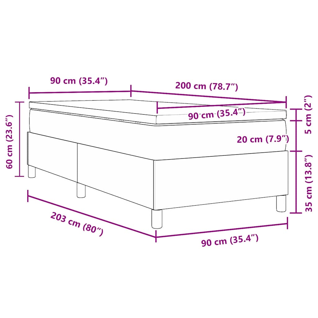 Krevet s opruga kutije Tamno siva i bijela 90 x 200 cm