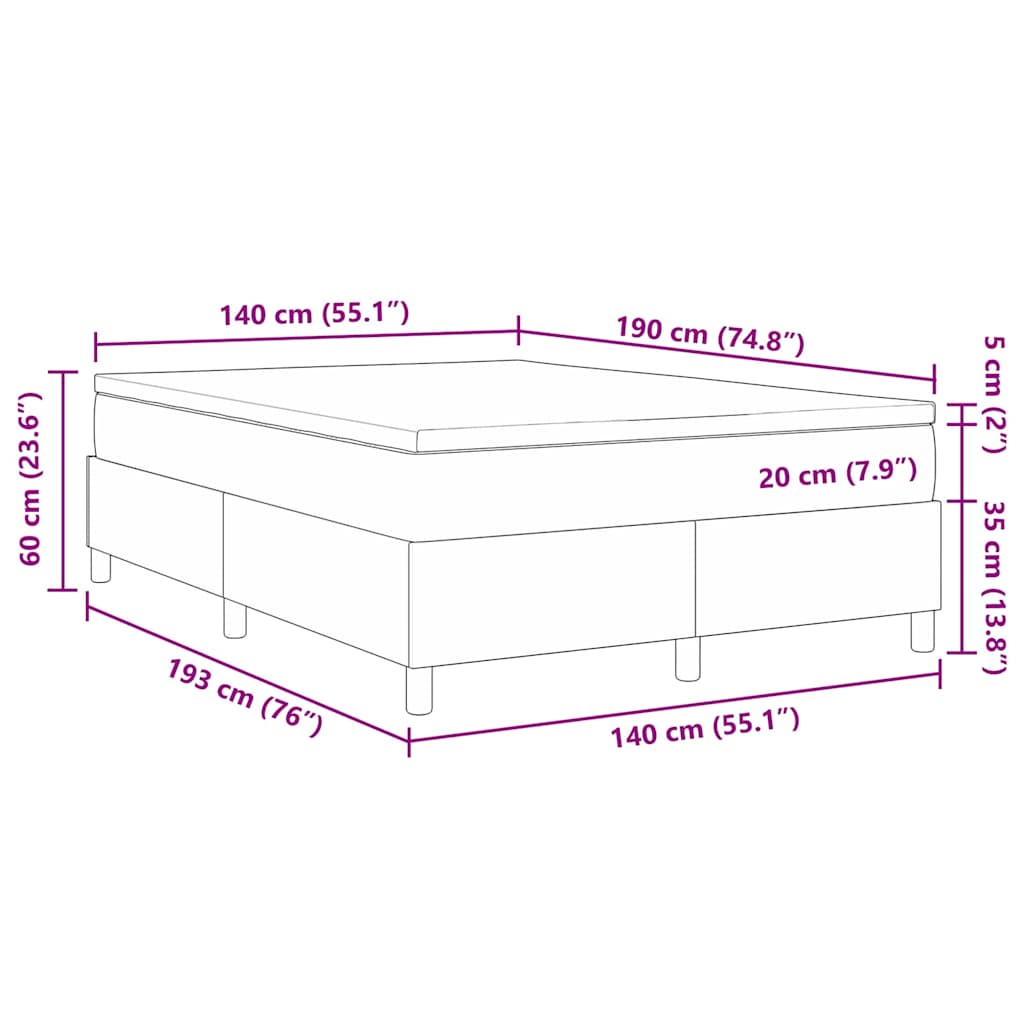 Krevet s opruga kutije Tamno siva i bijela 140 x 190 cm
