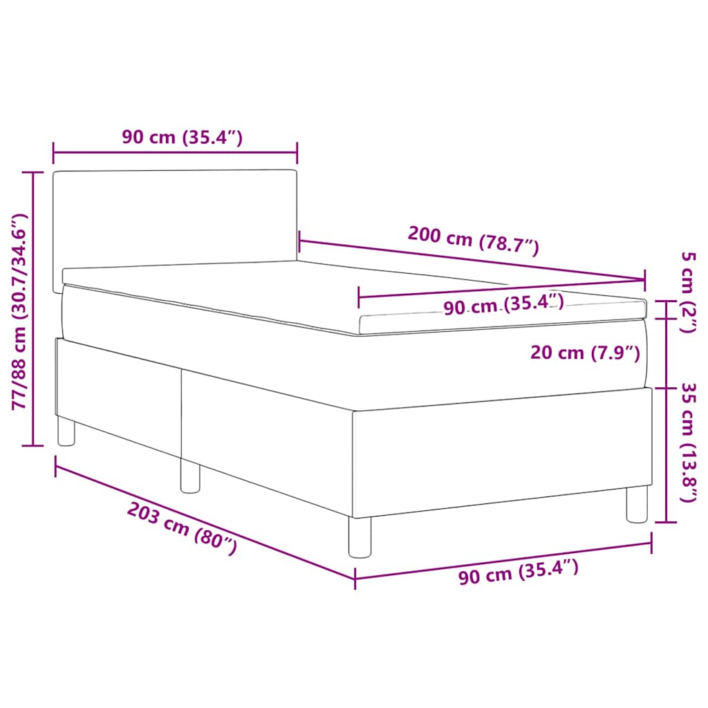 Krevet s opruga kutije Tamno siva i bijela 90 x 200 cm