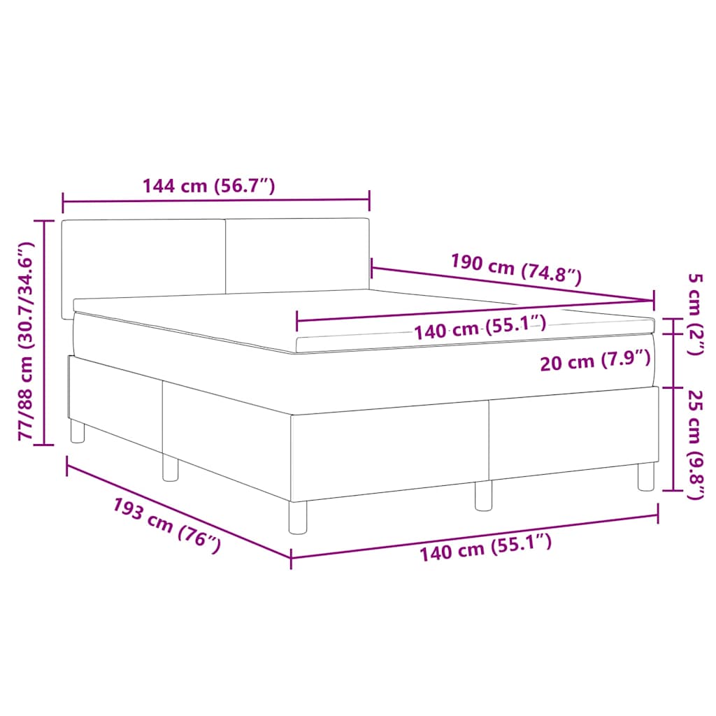LED Box Spring Krevet Svijetlo siva i bijela. 140 x 190 cm