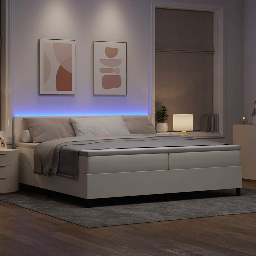 LED Box Spring Krevet s uzglavljem Krema i bijela 200 x 200 cm