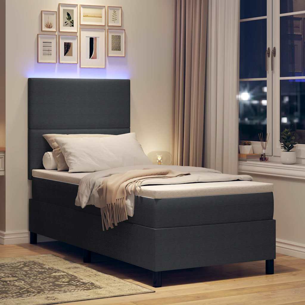 LED Box Spring Krevet Tamno siva i bijela 90 x 200 cm