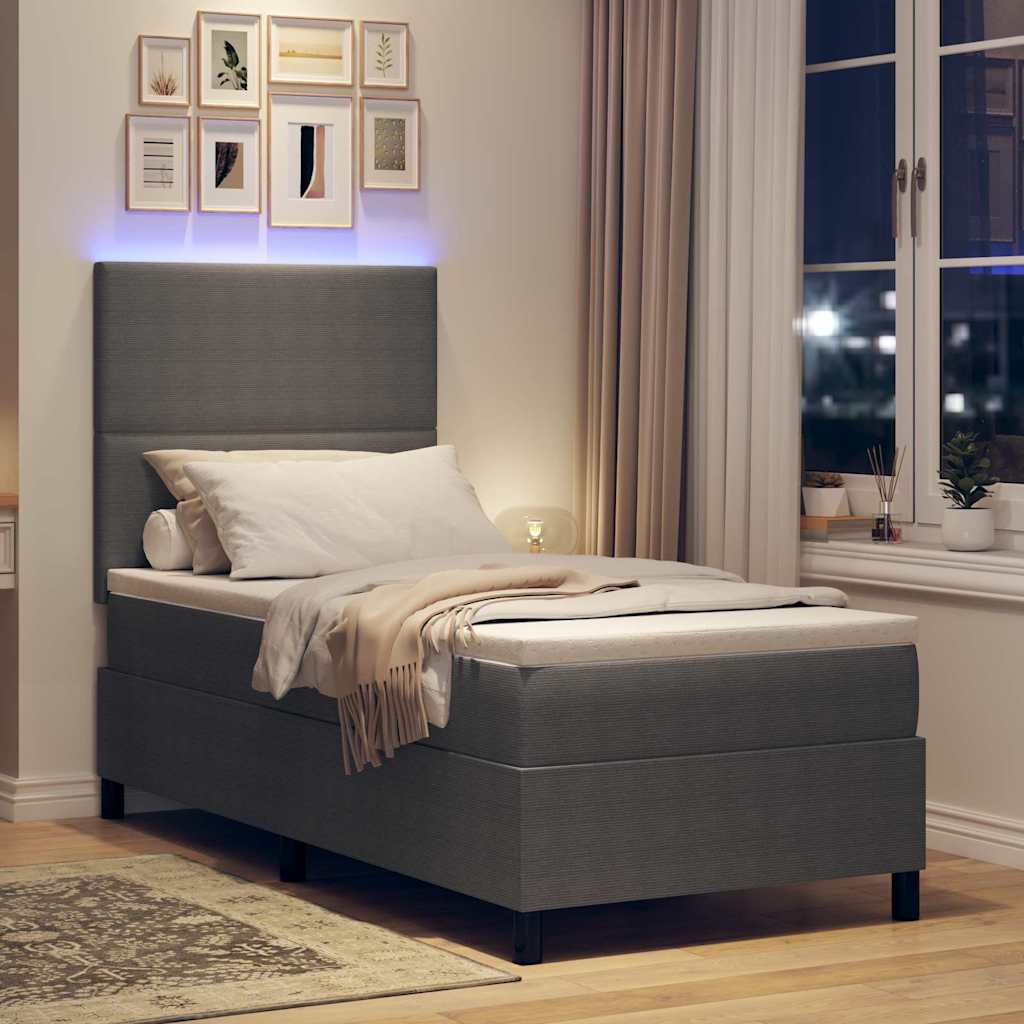 LED Box Spring Krevet Svijetlo siva i bijela. 100 x 200 cm