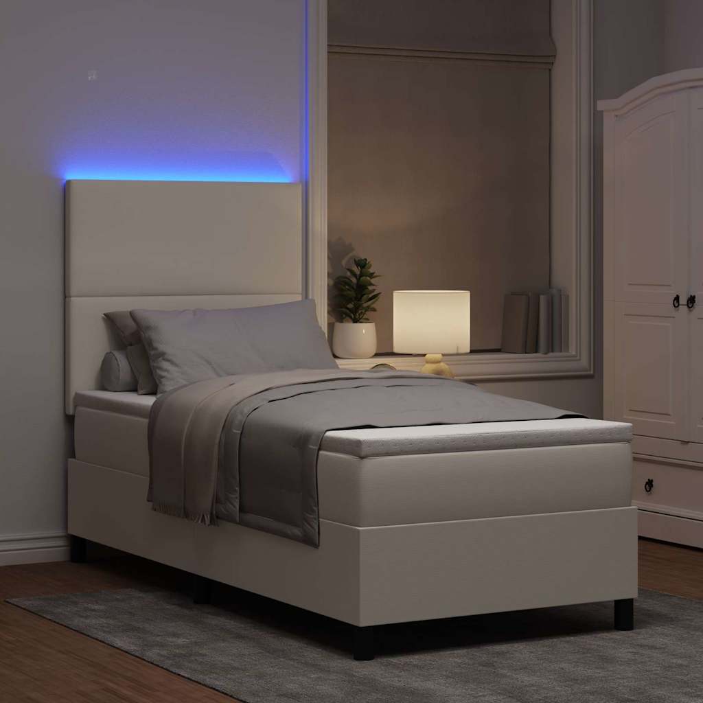 LED Box Spring Krevet s uzglavljem Krema i bijela 100 x 200 cm