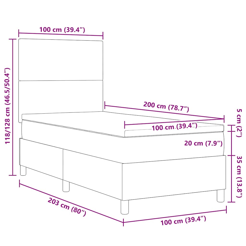 LED Box Spring Krevet s uzglavljem Krema i bijela 100 x 200 cm