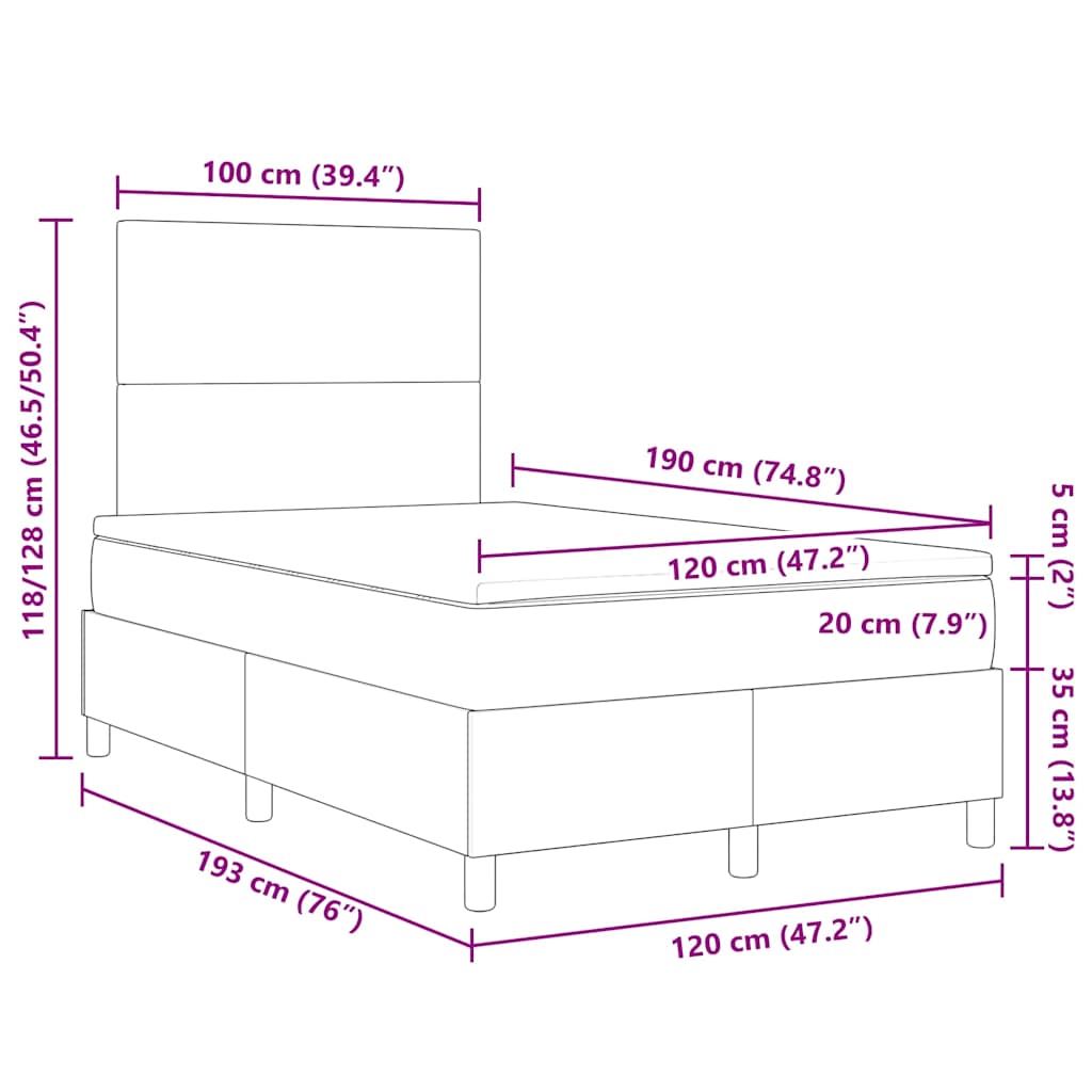 LED Box Spring Krevet s uzglavljem Krema i bijela 120 x 190 cm
