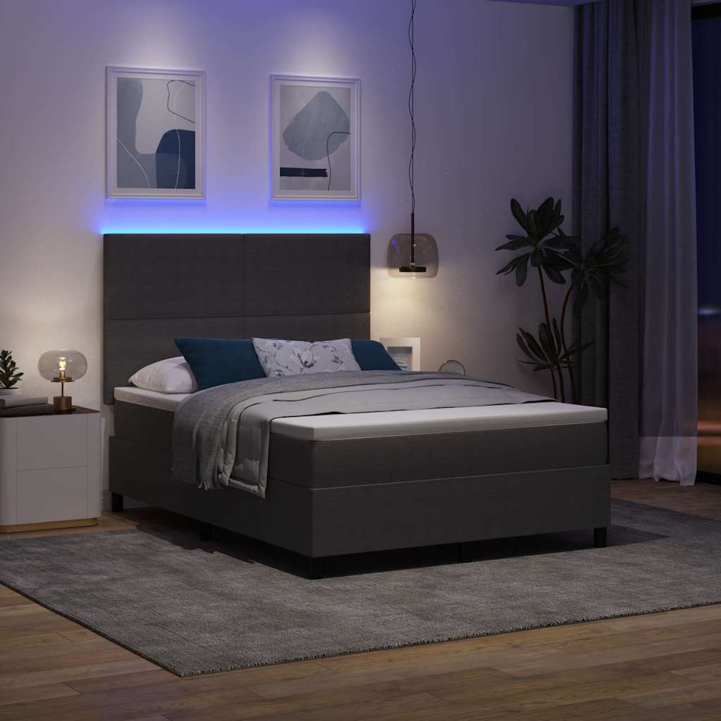 LED Box Spring Krevet Svijetlo siva i bijela. 140 x 190 cm