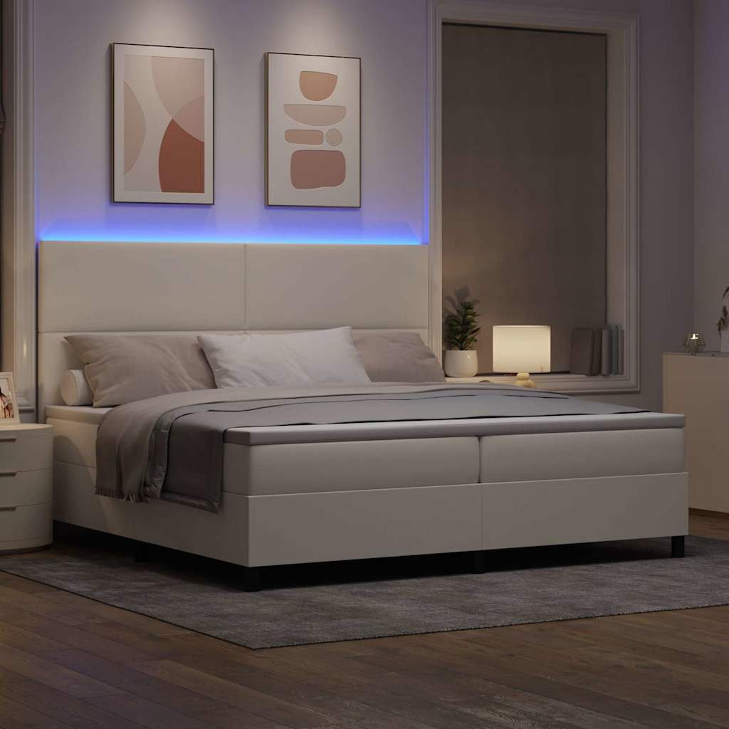 LED Box Spring Krevet s uzglavljem Krema i bijela 200 x 200 cm