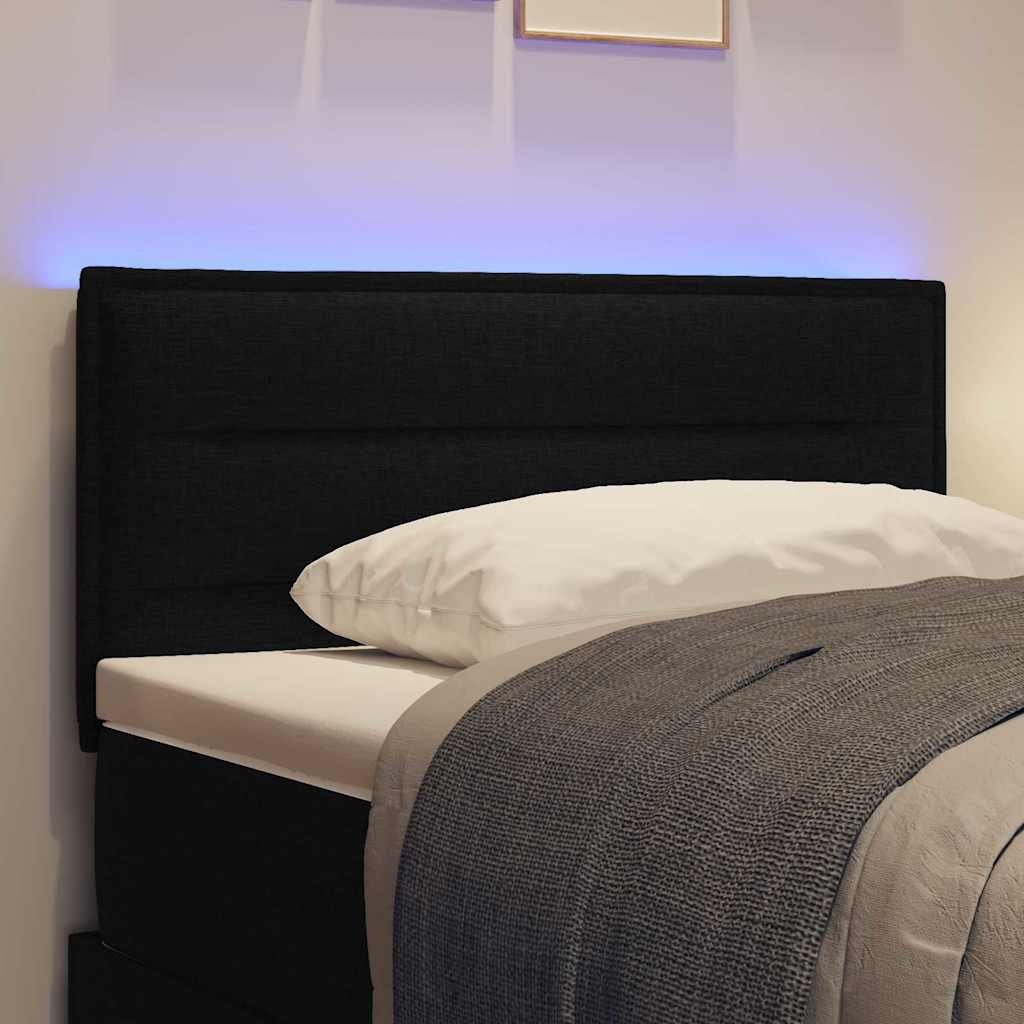 LED glava kreveta s LED trakama s uzglavljem Crna 90 cm tkanina