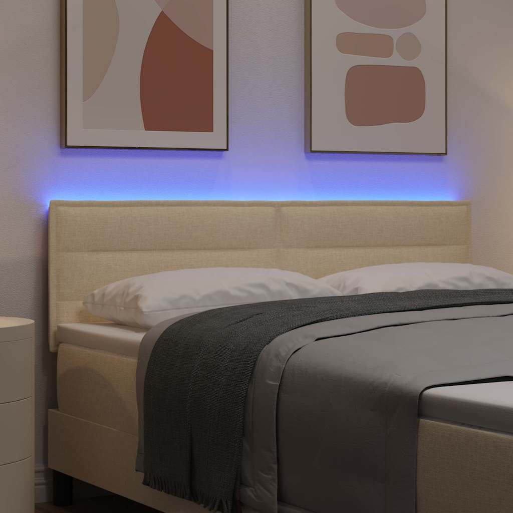 LED glava kreveta s LED trakama Krema 144 cm tkanina