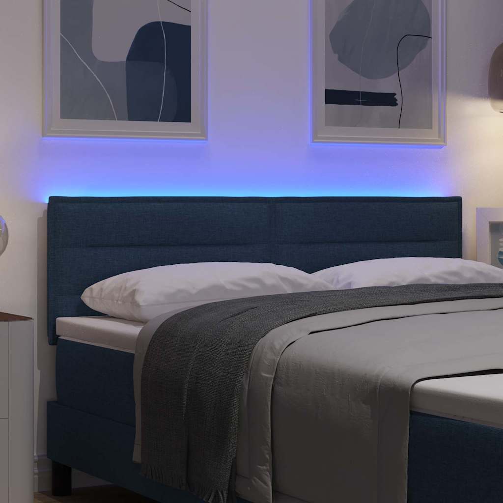 LED glava kreveta s LED trakama Plava 160 cm tkanina