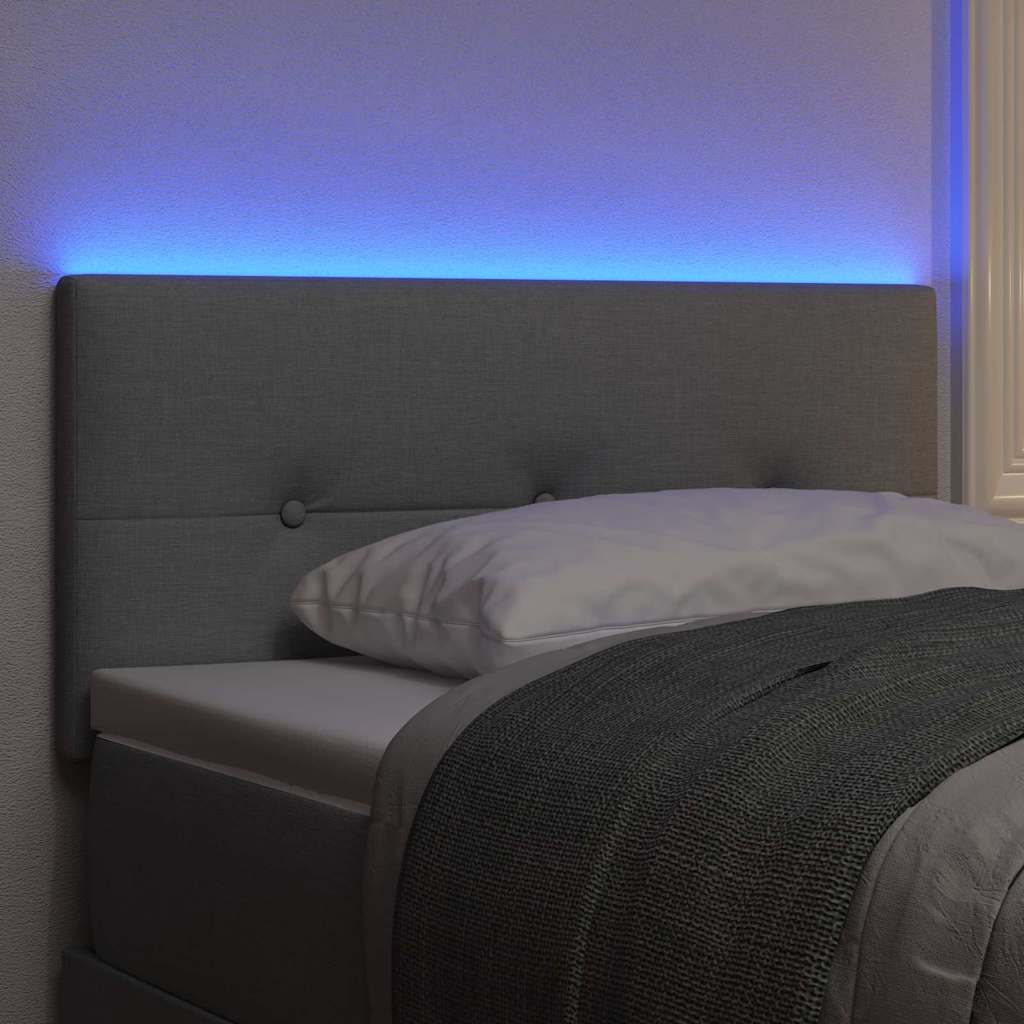 LED glava kreveta s LED trakama Svijetlo siva 90 cm tkanina