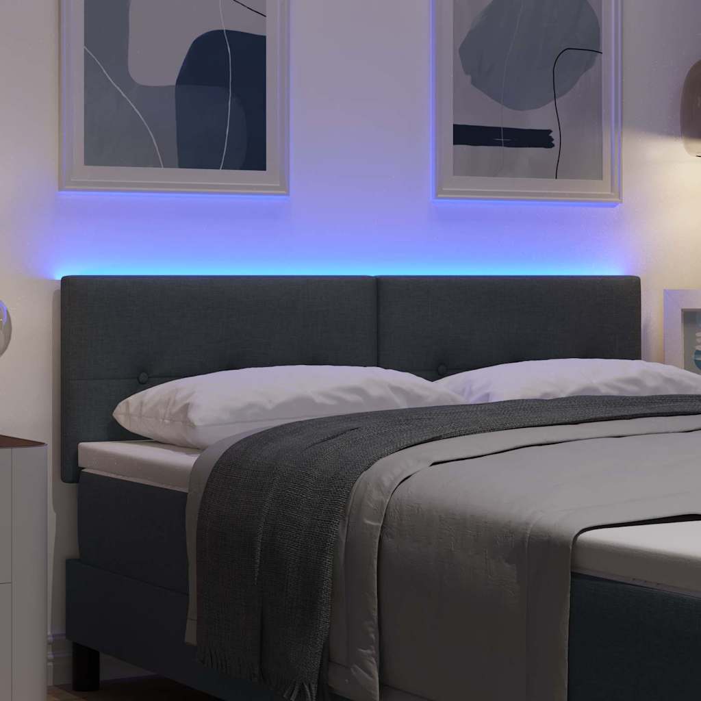 LED glava kreveta s LED trakama Tamno siva 144 cm tkanina