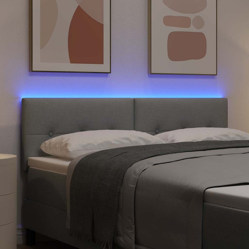LED glava kreveta s LED trakama Svijetlo siva 160 cm tkanina