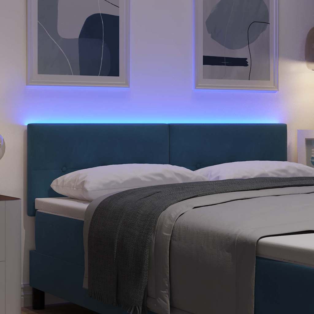 LED glava kreveta s LED trakama Plava 160 cm Baršun