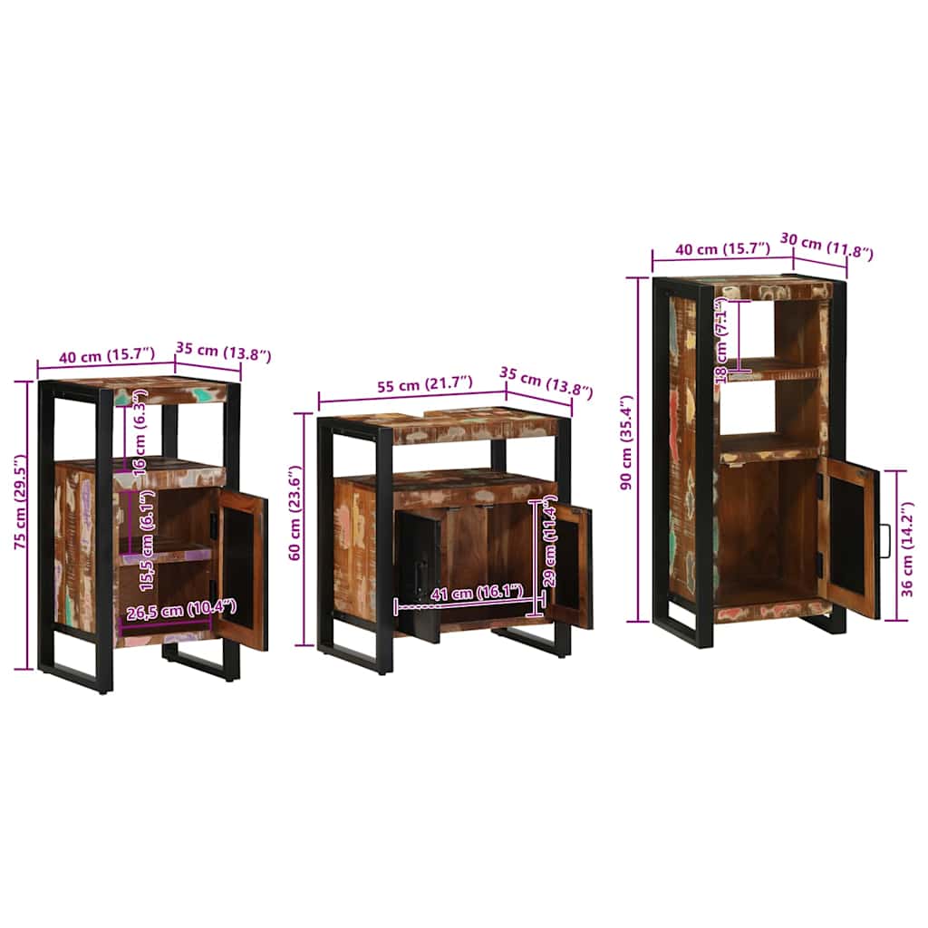 Set namještaja za kupaonicu 3 pcs Čvrsto drvo iz reciklaže