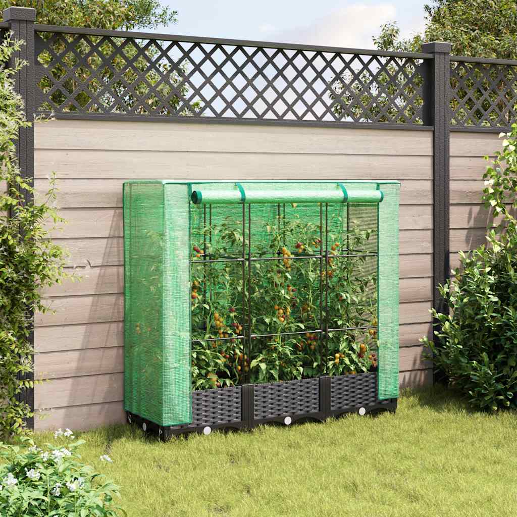 Povišena gredica s pokrovom za staklenik izgled ratana 120x40x123 cm