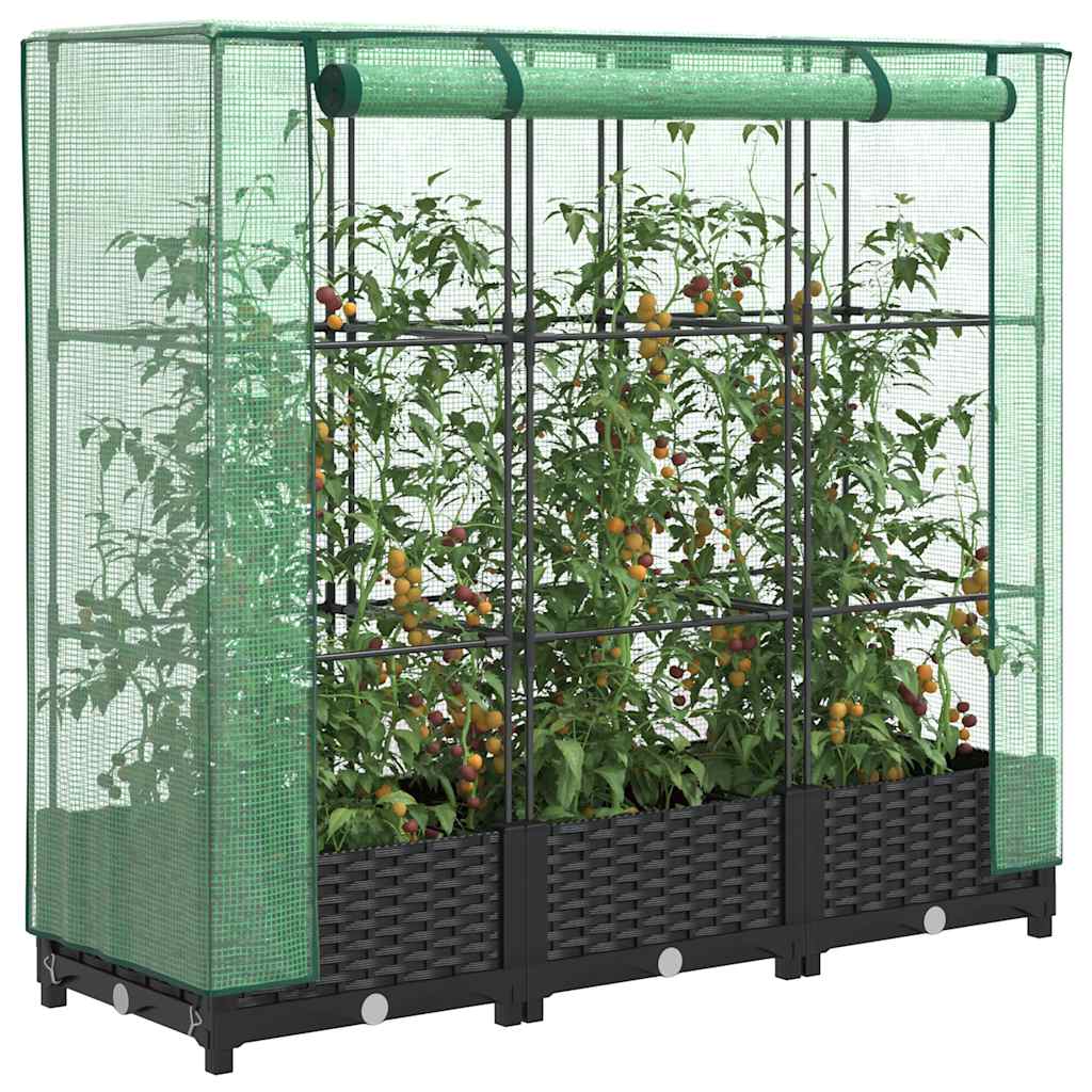 Povišena gredica s pokrovom za staklenik izgled ratana 120x40x123 cm