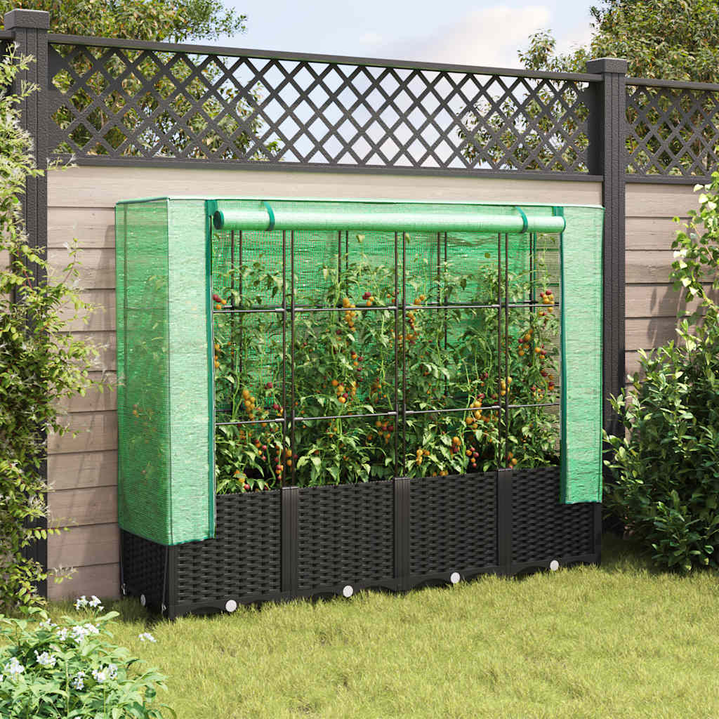 Povišena gredica s pokrovom za staklenik izgled ratana 160x40x138 cm