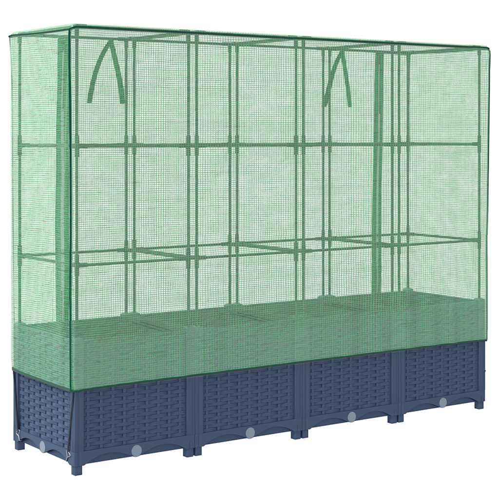 Povišena gredica s pokrovom za staklenik izgled ratana 160x40x138 cm