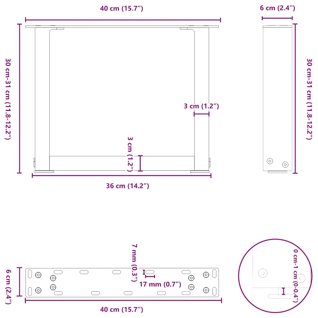 Noge za klub stolić U-oblik 2 kom Prirodni čelik 40 x (30-31) cm Čelik
