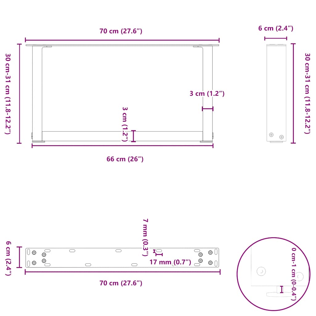 Noge za klub stolić U-oblik 2 kom antracit 70 x (30-31) cm čelik