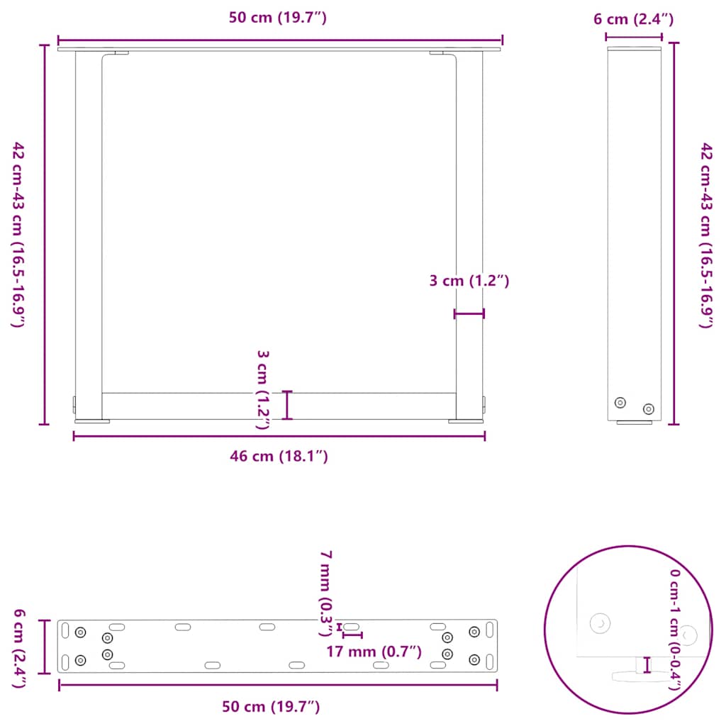 Noge za klub stolić U-oblik 2 kom antracit 50 x (42-43) cm čelik