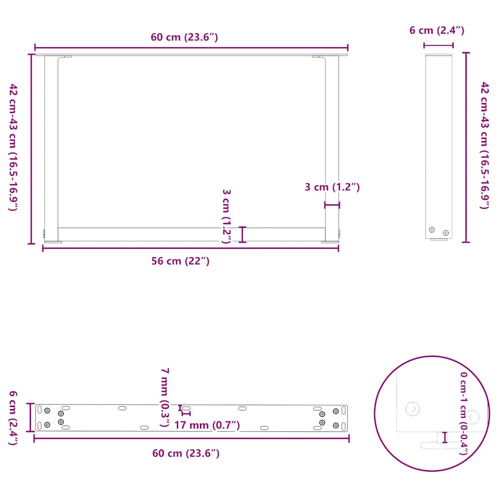 Noge za klub stolić U-oblik 2 kom Prirodni čelik 60 x (42-43) cm Čelik