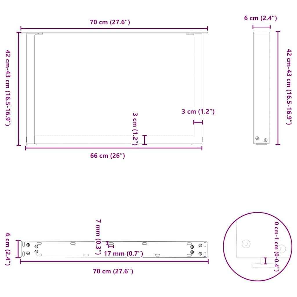 Noge za klub stolić U-oblik 2 kom Crne 70 x (42-43) cm Čelik