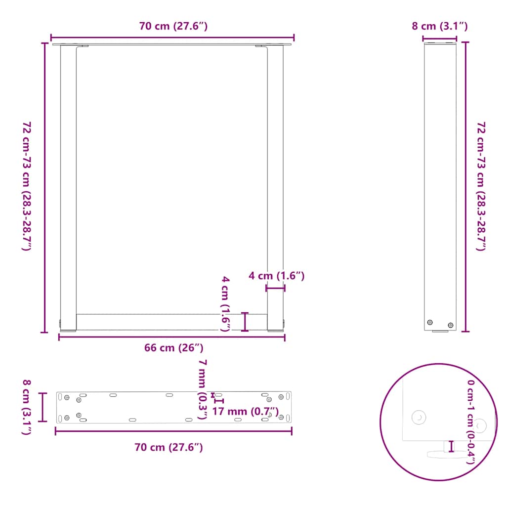 Noge za blagovaonski stol U-oblik 2 kom antracit 70 x (72-73) cm čelik