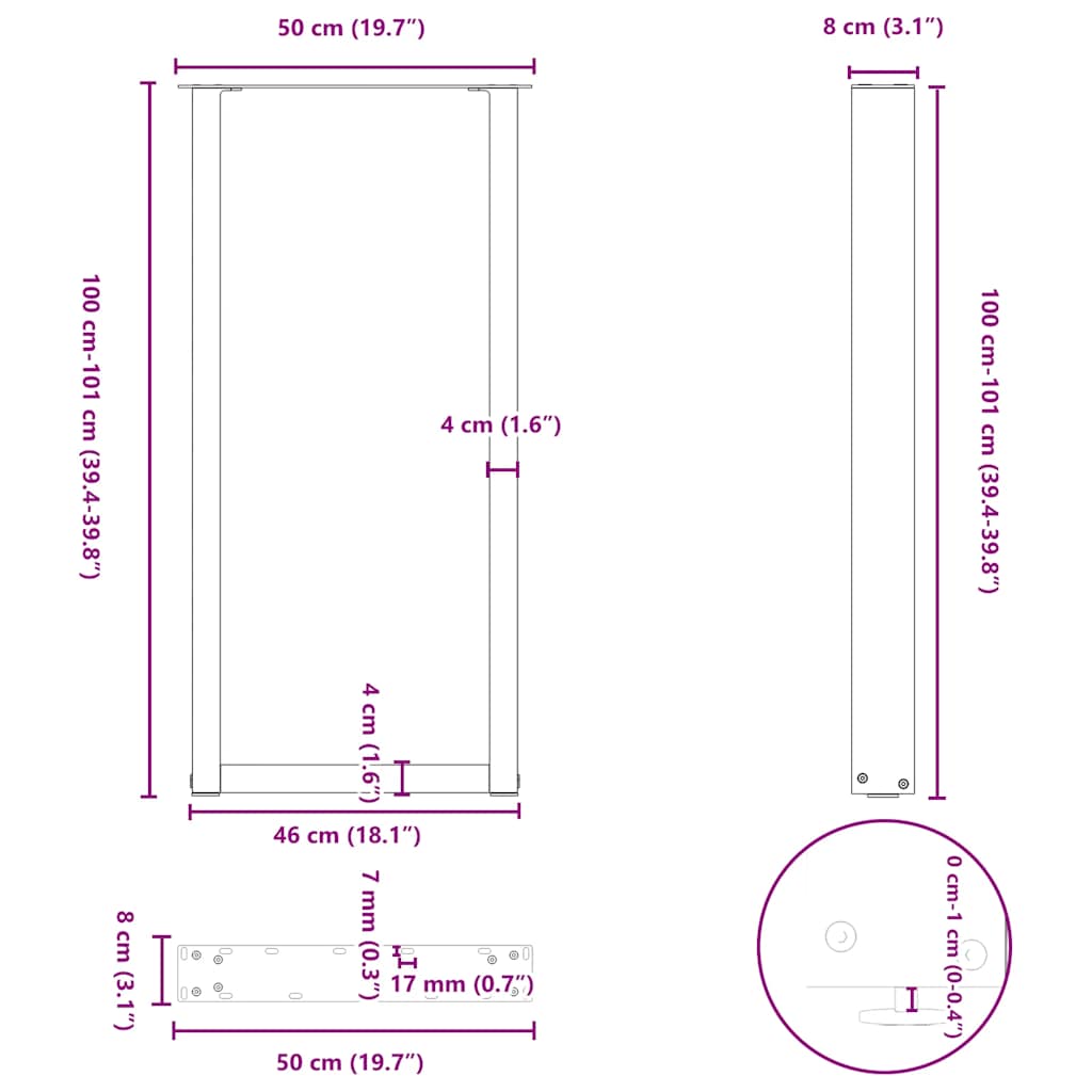 Noge za barski stol U-oblika 2 kom Prirodni čelik 50 x (100-101) cm Čelik