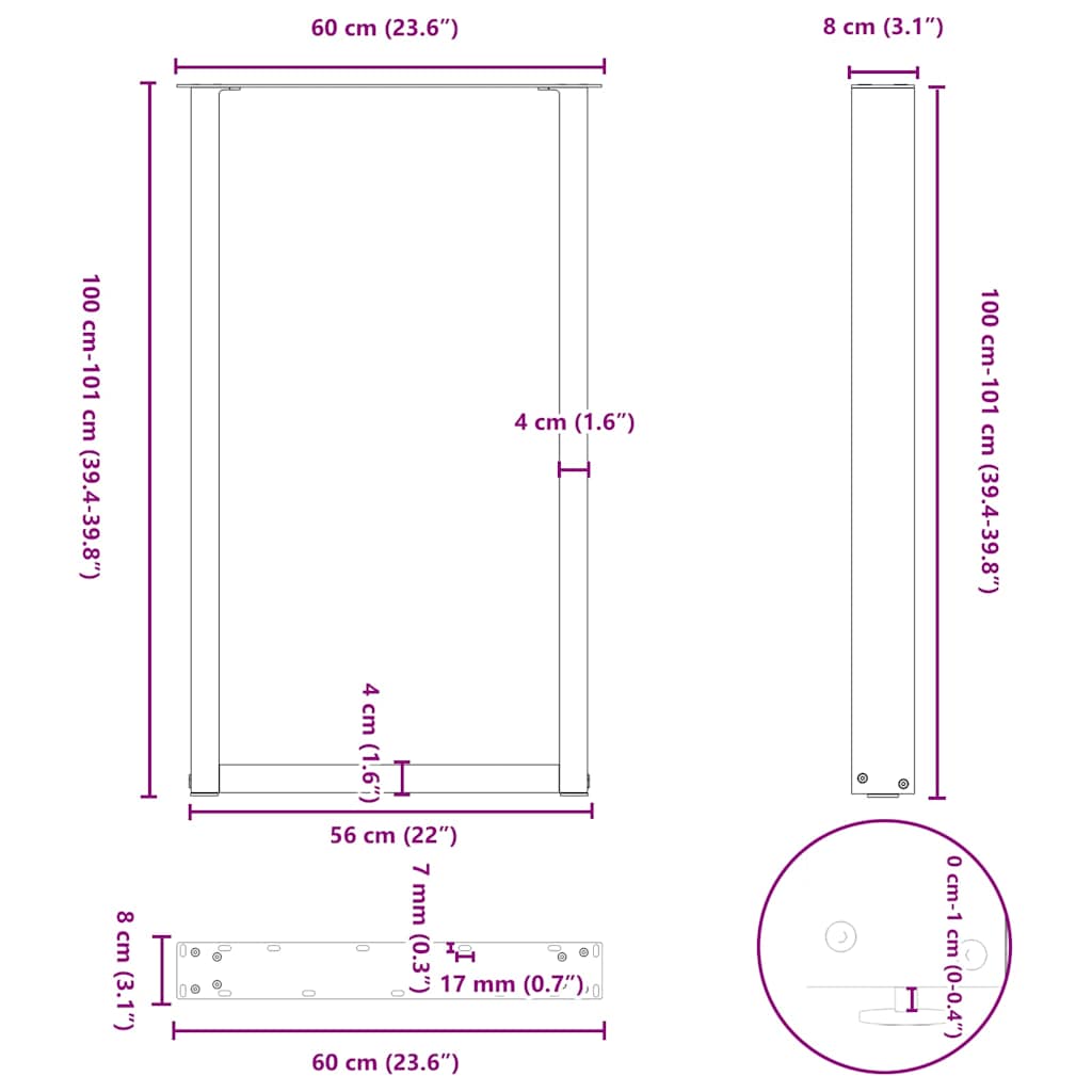 Noge za barski stol U-oblik 2 kom Prirodni čelik 60 x (100-101) cm Čelik