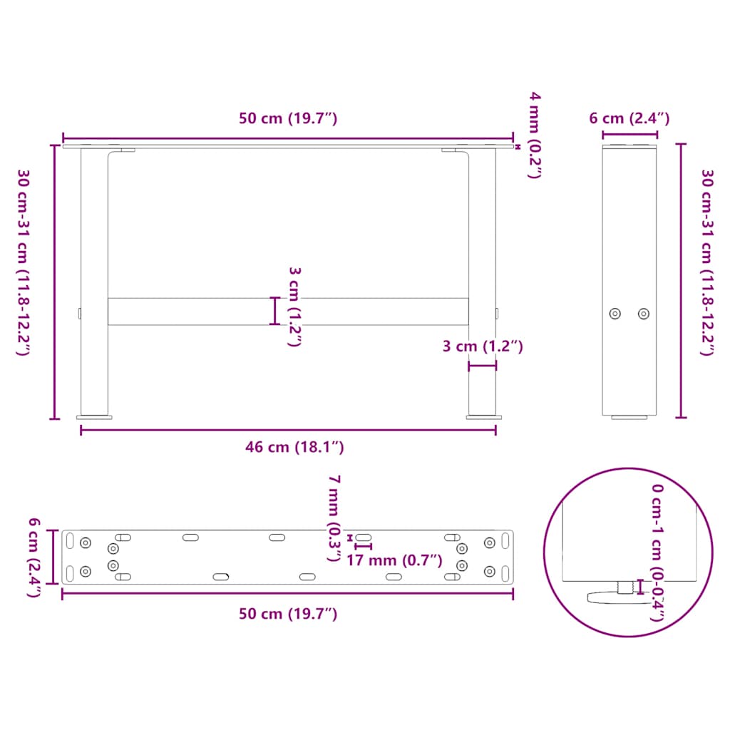 Noge za klub stolić prirodni čelik 2 kom 50 x (30-31) cm čelik