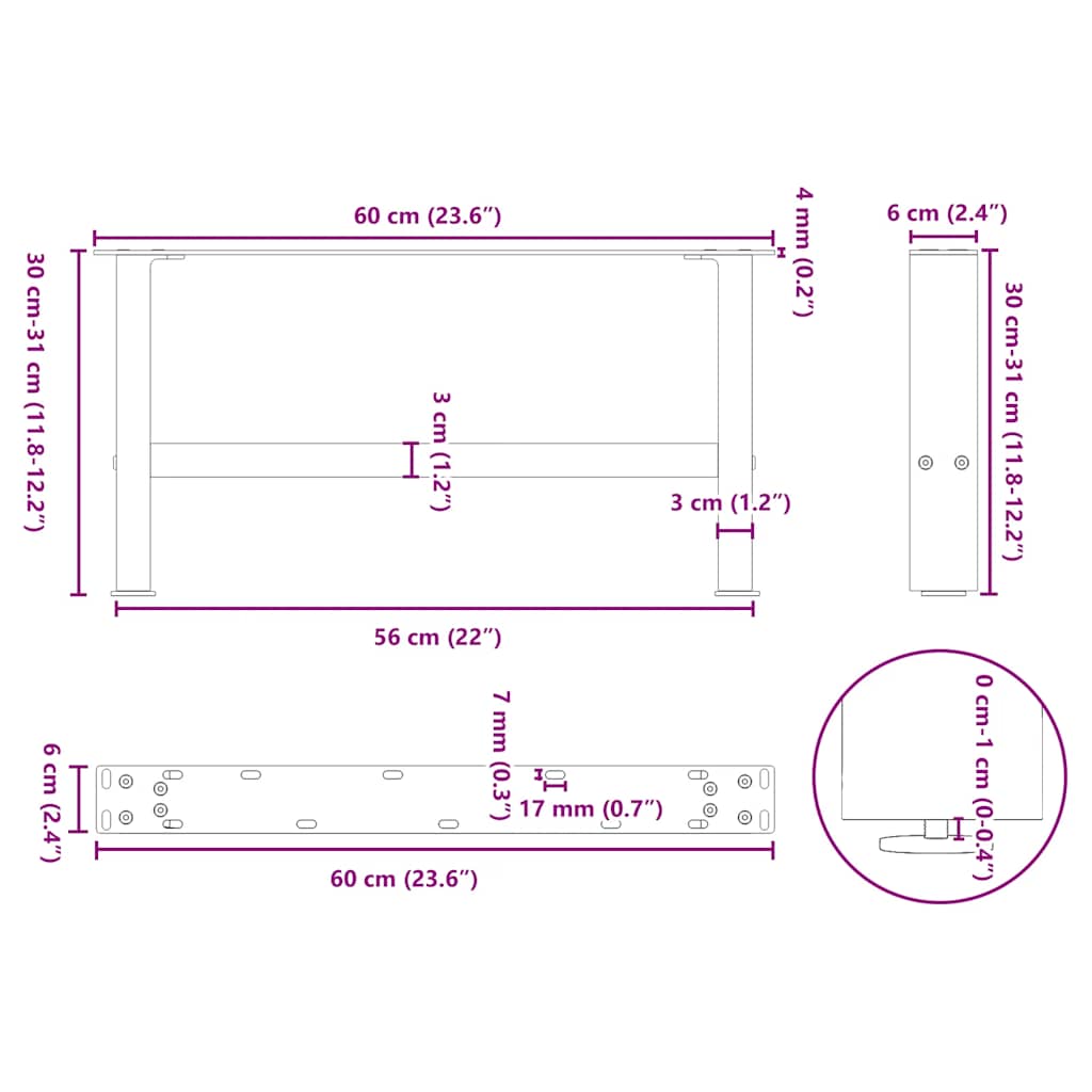 Noge za klub stolić prirodni čelik 2 kom 60 x (30-31) cm čelik