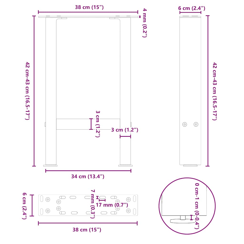 Noge za klub stolić antracit boje 2 kom 38 x (42-43) cm čelik