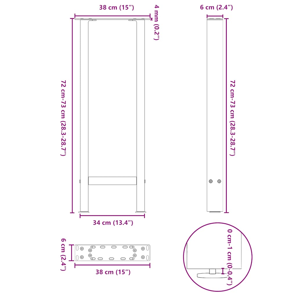Noge za konzolni stol Prirodni čelik 2 kom 38 x (72-73) cm Čelik
